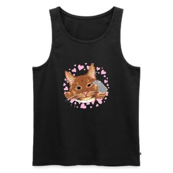 Le chat roux et la souris mignonne sont les meilleurs amis - Débardeur bio Premium Homme - noir - Devant - Michal (187cm)