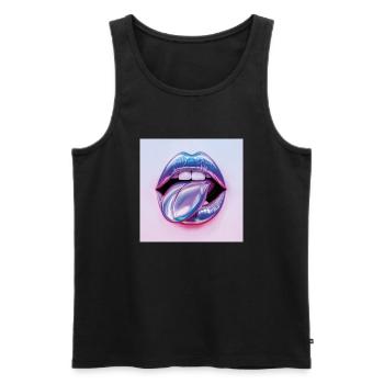 lippen mit ausgetreckter Zunge - Männer Premium Bio Tank Top - Schwarz - Vorne - AI Model Male 178 light (178cm)