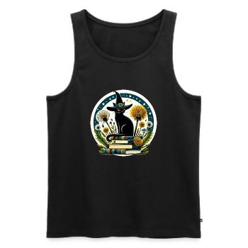 Büchersüchtige Katze Hexe - Männer Premium Bio Tank Top - Schwarz - Vorne - AI Model Male 178 light (178cm)