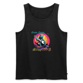 Frog plays banjo, strumm, clank all day long - Men's Premium Organic Tank Top - black - Front - AI Model Male 178 light (178cm)