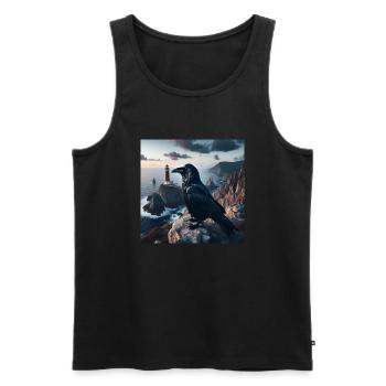 Ein schwarzer Rabe vor dem Hintergrund des Meeres. - Männer Premium Bio Tank Top - Schwarz - Vorne - Michal (187cm)