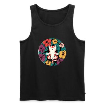 Zen-Hibiskus-Katze - Männer Premium Bio Tank Top - Schwarz - Vorne - AI Model Male 178 light (178cm)