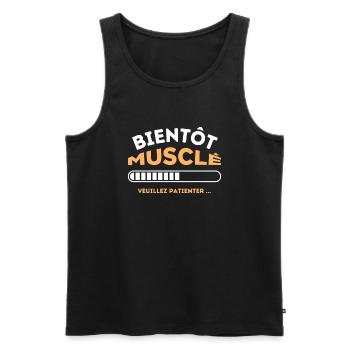 Bientôt musclé veuillez patienter 1 - Débardeur bio Premium Homme - noir - Devant - Michal (187cm)