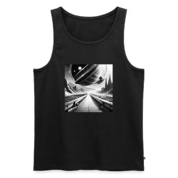 Dans Idle Art 06b - Space Trip - Männer Premium Bio Tank Top - Schwarz - Vorne - AI Model Male 178 light (178cm)