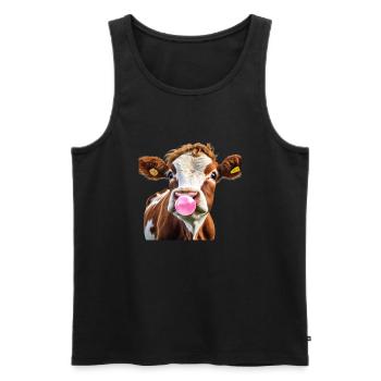 Süße Kuh Berta mit Kaugummi - Männer Premium Bio Tank Top - Schwarz - Vorne - AI Model Male 178 light (178cm)