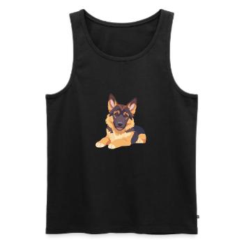Berger allemand chiot couché grands yeux - Débardeur bio Premium Homme - noir - Devant - AI Model Male 178 light (178cm)