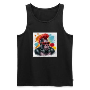 Singe avec des écouteurs - - Débardeur bio Premium Homme - noir - Devant - Michal (187cm)
