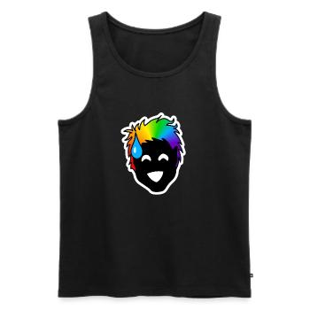 Nervöses, unsicheres Lachen : Sticky Queer Pride - Männer Premium Bio Tank Top - Schwarz - Vorne - AI Model Male 178 light (178cm)