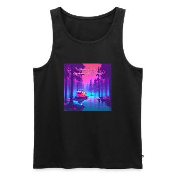 Rêveries au clair de lune en camping - Débardeur bio Premium Homme - noir - Devant - AI Model Male 178 light (178cm)