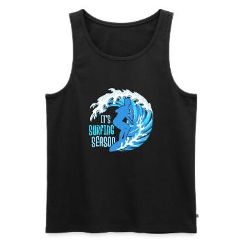 C’est la saison de surf Planche de surf Surfer Été - Débardeur bio Premium Homme - noir - Devant - AI Model Male 178 light (178cm)