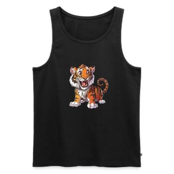 Heureux Tigre Dessin Animé Amoureux des animaux - Débardeur bio Premium Homme - noir - Devant - Michal (187cm)