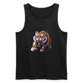 Fier tigre en mode attaque - Débardeur bio Premium Homme - noir - Devant - Michal (187cm)