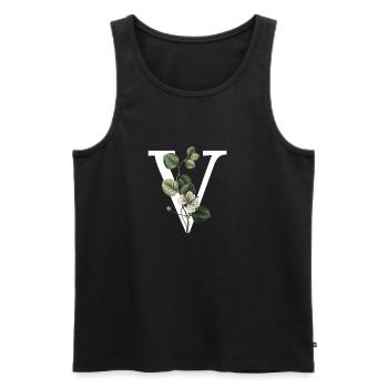 lettre v botanique vert - Débardeur bio Premium Homme - noir - Devant - Michal (187cm)