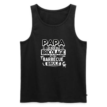 Papa le roi du bricolage et du BBQ brulé - Débardeur bio Premium Homme - noir - Devant - Michal (187cm)