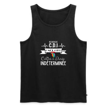 Recherche CDI Câlins à Durée Langue LGBT - Débardeur bio Premium Homme - noir - Devant - AI Model Male 178 light (178cm)