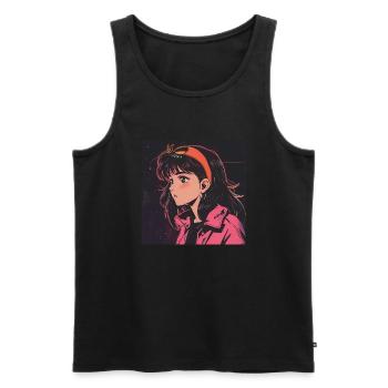 80er Jahre Anime Mädchen beruhigender hochwertiger Modedruck - Männer Premium Bio Tank Top - Schwarz - Vorne - Michal (187cm)
