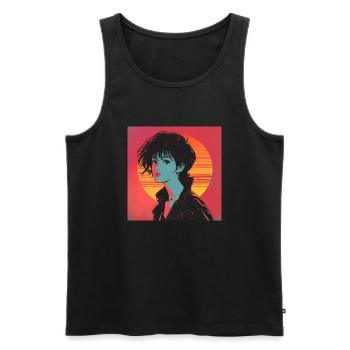 80er Jahre Anime Mädchen beruhigender hochwertiger Modedruck - Männer Premium Bio Tank Top - Schwarz - Vorne - AI Model Male 178 light (178cm)
