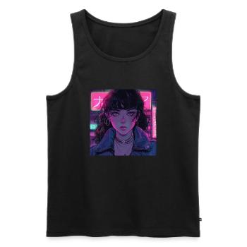 80er Jahre Anime Mädchen beruhigender hochwertiger Modedruck - Männer Premium Bio Tank Top - Schwarz - Vorne - AI Model Male 178 light (178cm)