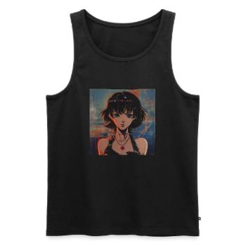 80er Jahre Anime Mädchen beruhigender hochwertiger Modedruck - Männer Premium Bio Tank Top - Schwarz - Vorne - AI Model Male 178 light (178cm)