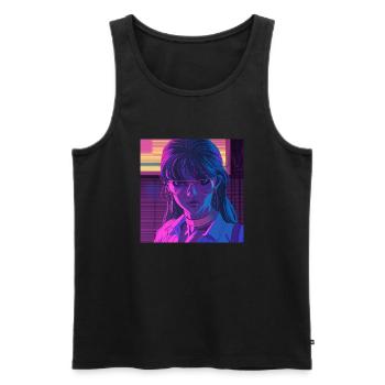80er Jahre Anime Mädchen beruhigender hochwertiger Modedruck - Männer Premium Bio Tank Top - Schwarz - Vorne - AI Model Male 178 light (178cm)