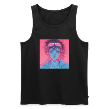 80er Jahre Anime Mädchen beruhigender hochwertiger Modedruck - Männer Premium Bio Tank Top - Schwarz - Vorne - AI Model Male 178 light (178cm)