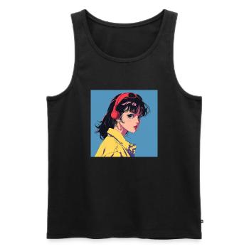 80er Jahre Anime Mädchen beruhigender hochwertiger Modedruck - Männer Premium Bio Tank Top - Schwarz - Vorne - Michal (187cm)