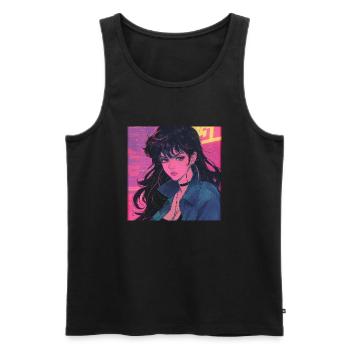 80er Jahre Anime Mädchen beruhigender hochwertiger Modedruck - Männer Premium Bio Tank Top - Schwarz - Vorne - AI Model Male 178 light (178cm)