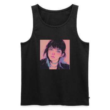 80er Jahre Anime Mädchen beruhigender hochwertiger Modedruck - Männer Premium Bio Tank Top - Schwarz - Vorne - AI Model Male 178 light (178cm)