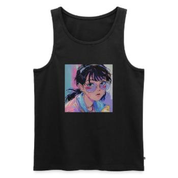 80er Jahre Anime Mädchen beruhigender hochwertiger Modedruck - Männer Premium Bio Tank Top - Schwarz - Vorne - Michal (187cm)