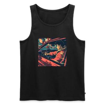 Années 80 Anime Guy Calmant Impression de mode de haute qualité - Débardeur bio Premium Homme - noir - Devant - AI Model Male 178 light (178cm)