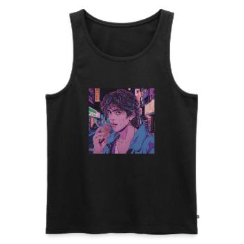 80er Jahre Anime Mädchen beruhigender hochwertiger Modedruck - Männer Premium Bio Tank Top - Schwarz - Vorne - AI Model Male 178 light (178cm)