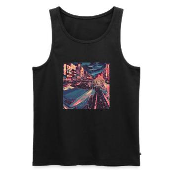 80er Jahre Anime Mädchen beruhigender hochwertiger Modedruck - Männer Premium Bio Tank Top - Schwarz - Vorne - Michal (187cm)