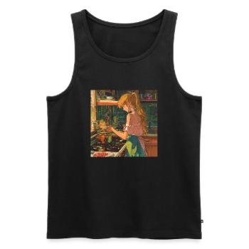 80er Jahre Anime Mädchen beruhigender hochwertiger Modedruck - Männer Premium Bio Tank Top - Schwarz - Vorne - AI Model Male 178 light (178cm)