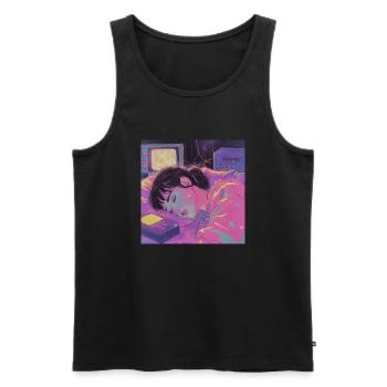 Impression de mode de haute qualité de fille anime des années 80 - Débardeur bio Premium Homme - noir - Devant - Michal (187cm)
