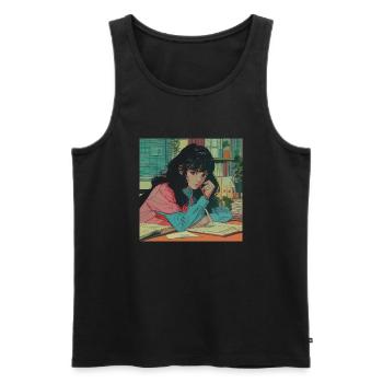80er Jahre Anime Mädchen beruhigender hochwertiger Modedruck - Männer Premium Bio Tank Top - Schwarz - Vorne - AI Model Male 178 light (178cm)