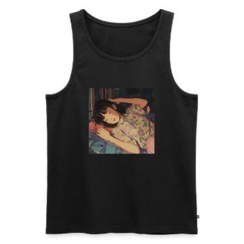 80er Jahre Anime Mädchen beruhigender hochwertiger Modedruck - Männer Premium Bio Tank Top - Schwarz - Vorne - Michal (187cm)