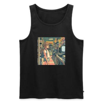 80er Jahre Anime Mädchen beruhigender hochwertiger Modedruck - Männer Premium Bio Tank Top - Schwarz - Vorne - Michal (187cm)