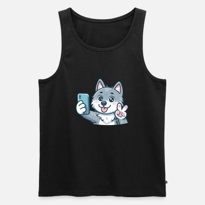 Der süße Selfiewolf - Männer Premium Bio Tank Top - Schwarz