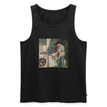 Années 80 Anime Guy Calmant Impression de mode de haute qualité - Débardeur bio Premium Homme - noir - Devant - AI Model Male 178 light (178cm)