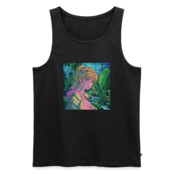 80er Jahre Anime Mädchen beruhigender hochwertiger Modedruck - Männer Premium Bio Tank Top - Schwarz - Vorne - AI Model Male 178 light (178cm)