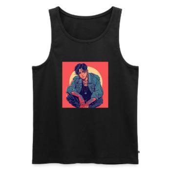80er Jahre Anime Typ beruhigender hochwertiger Modedruck - Männer Premium Bio Tank Top - Schwarz - Vorne - AI Model Male 178 light (178cm)
