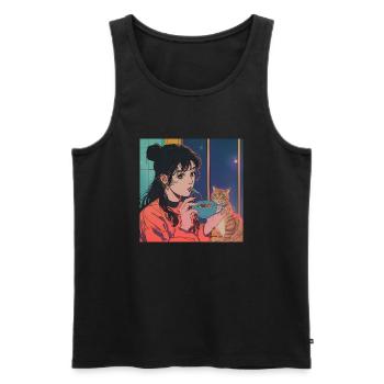 80s anime girl calming high quality fashion print - Men's Premium Organic Tank Top - black - Front - Michal (187cm)