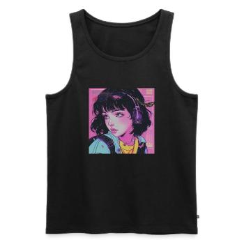 80er Jahre Anime Mädchen beruhigender hochwertiger Modedruck - Männer Premium Bio Tank Top - Schwarz - Vorne - Michal (187cm)