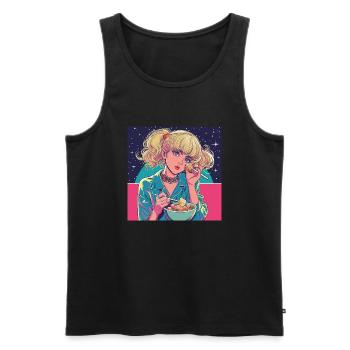 80er Jahre Anime Mädchen beruhigender hochwertiger Modedruck - Männer Premium Bio Tank Top - Schwarz - Vorne - Michal (187cm)