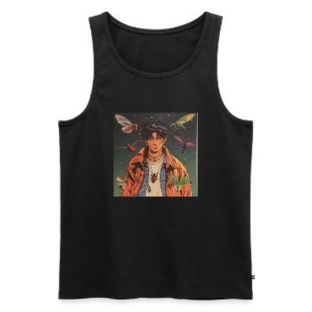 Années 80 Anime Guy Calmant Impression de mode de haute qualité - Débardeur bio Premium Homme - noir - Devant - AI Model Male 178 light (178cm)