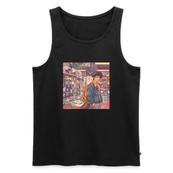 Années 80 Anime Guy Calmant Impression de mode de haute qualité - Débardeur bio Premium Homme - noir - Devant - AI Model Male 178 light (178cm)