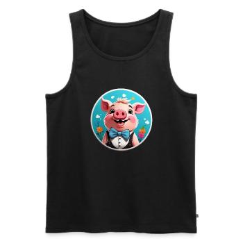 Funny Pig Comic - Men's Premium Organic Tank Top - black - Front - AI Model Male 178 light (178cm)