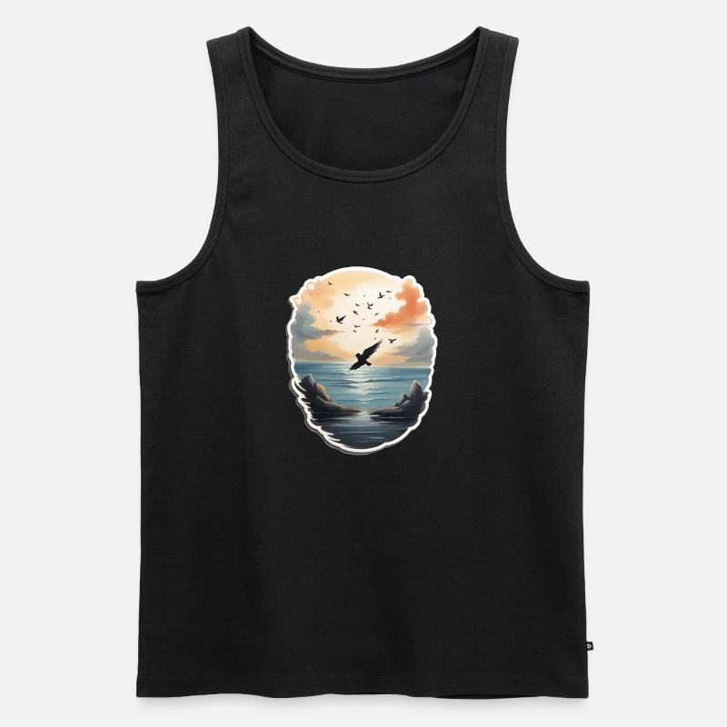 Landschaft Gemälde mit Vogel - Männer Premium Bio Tank Top - Schwarz