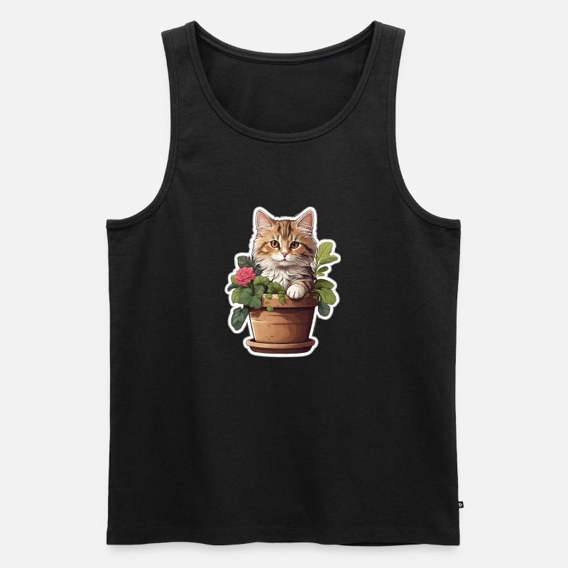 Süße Katze Blume - Männer Premium Bio Tank Top - Schwarz