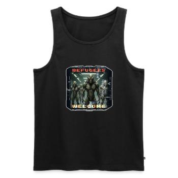 Out of Space - Refugees Welcome Design - Version5 - Männer Premium Bio Tank Top - Schwarz - Vorne - Michal (187cm)